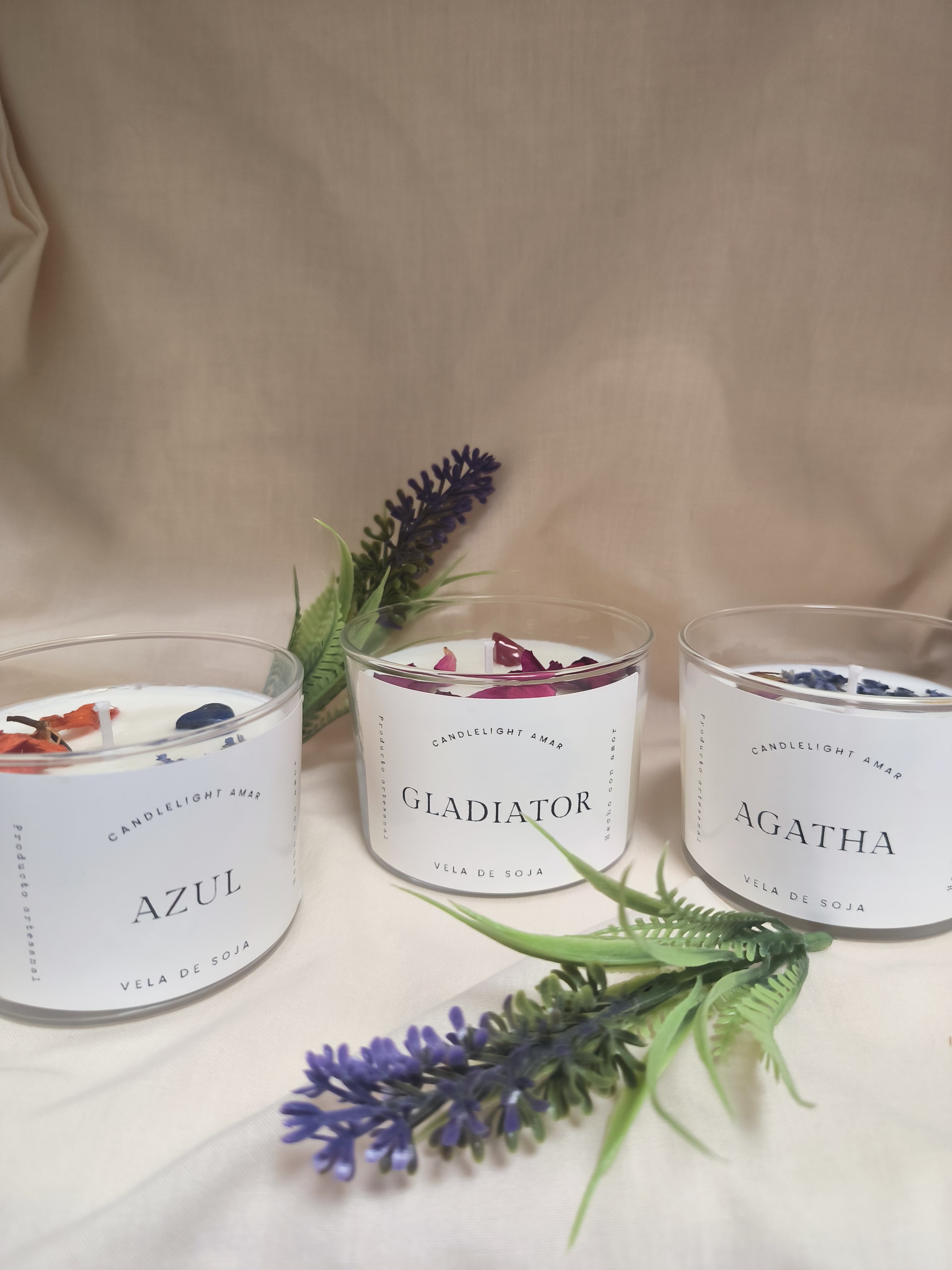 Pack tres velas con piedras