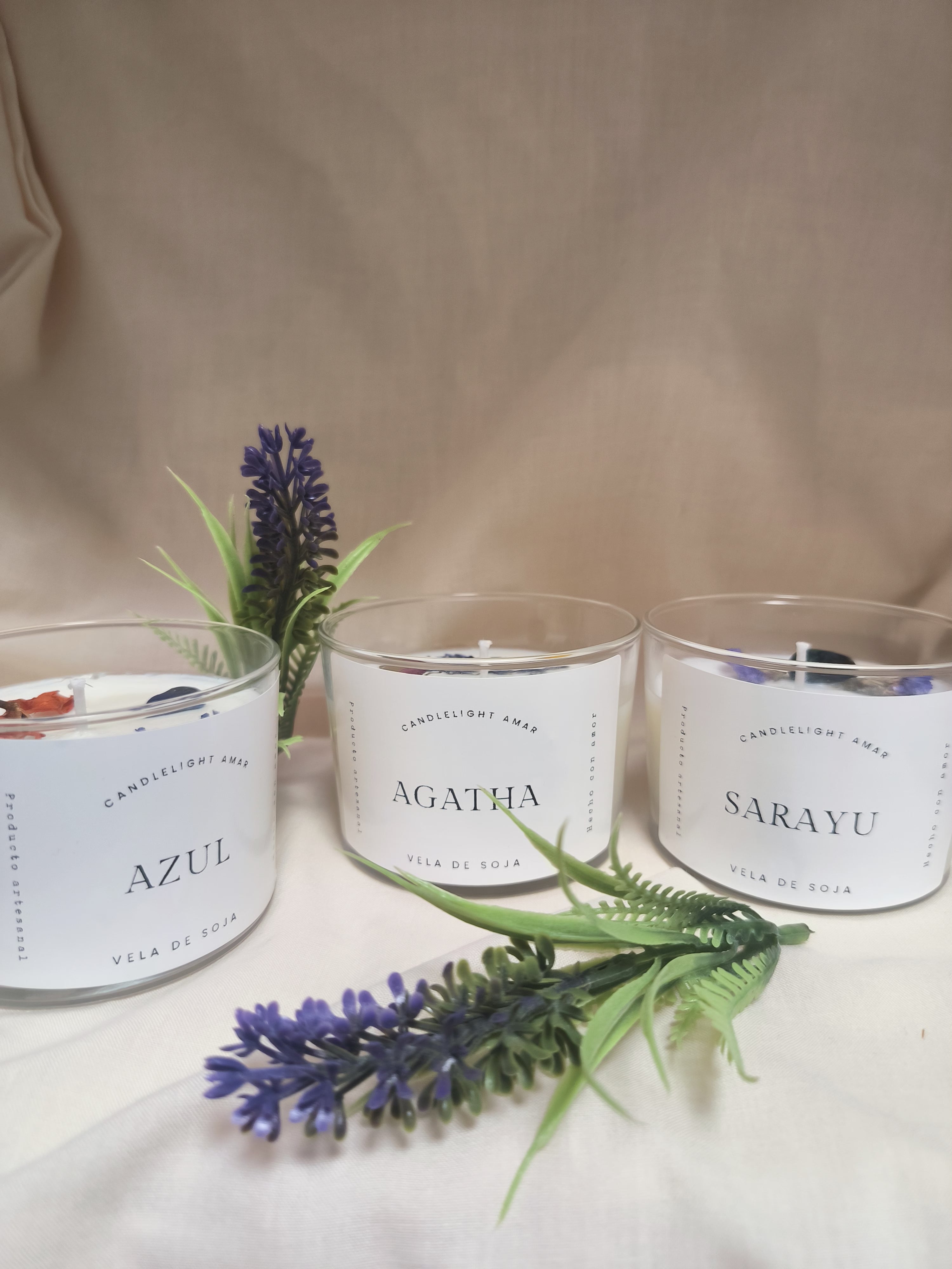 Pack tres velas con piedras