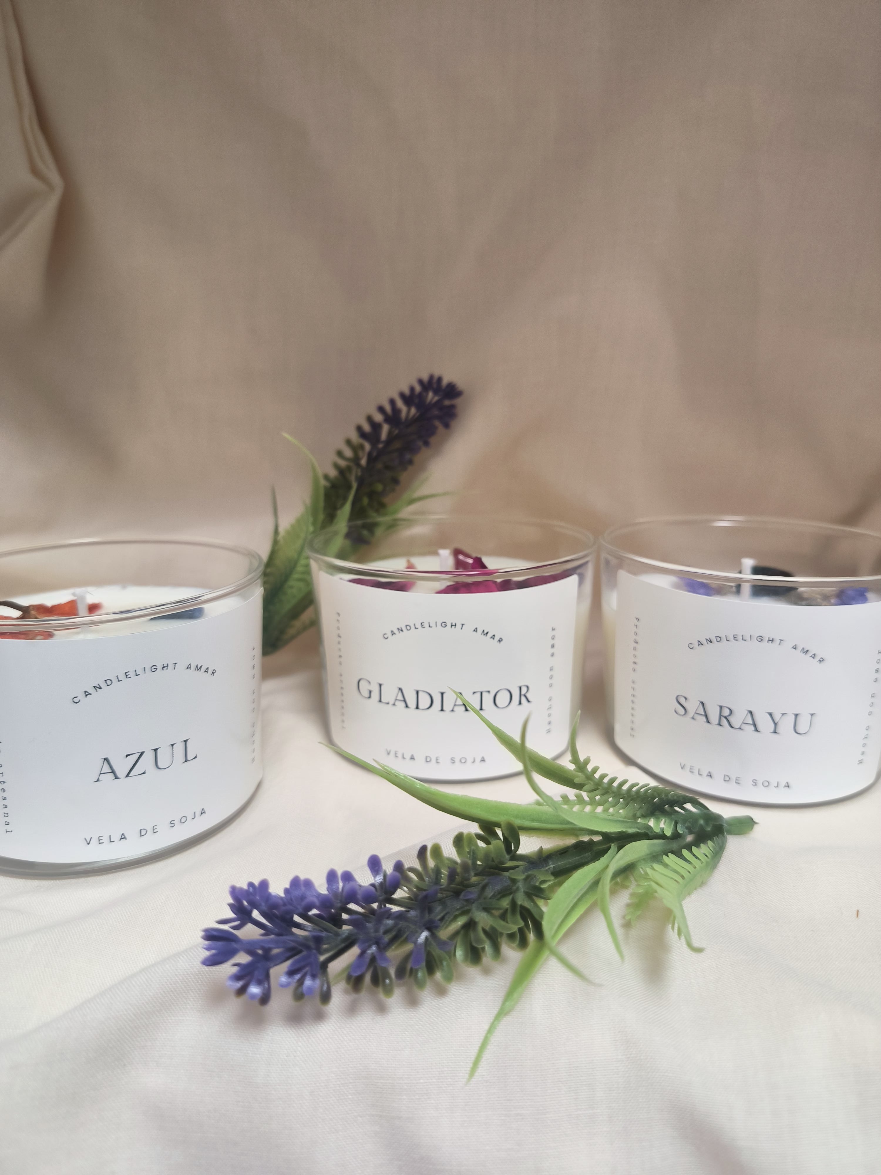 Pack tres velas con piedras