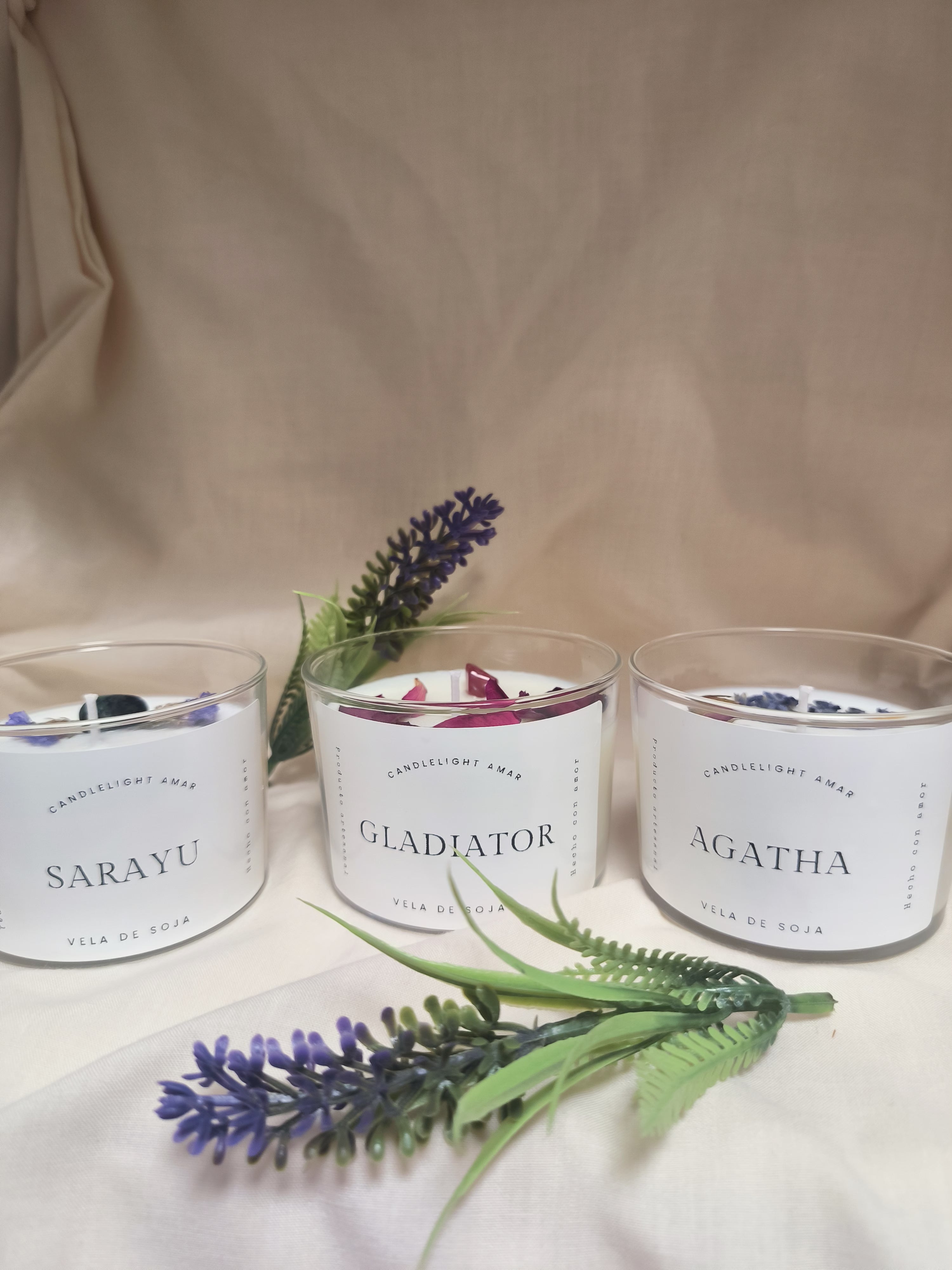 Pack tres velas con piedras